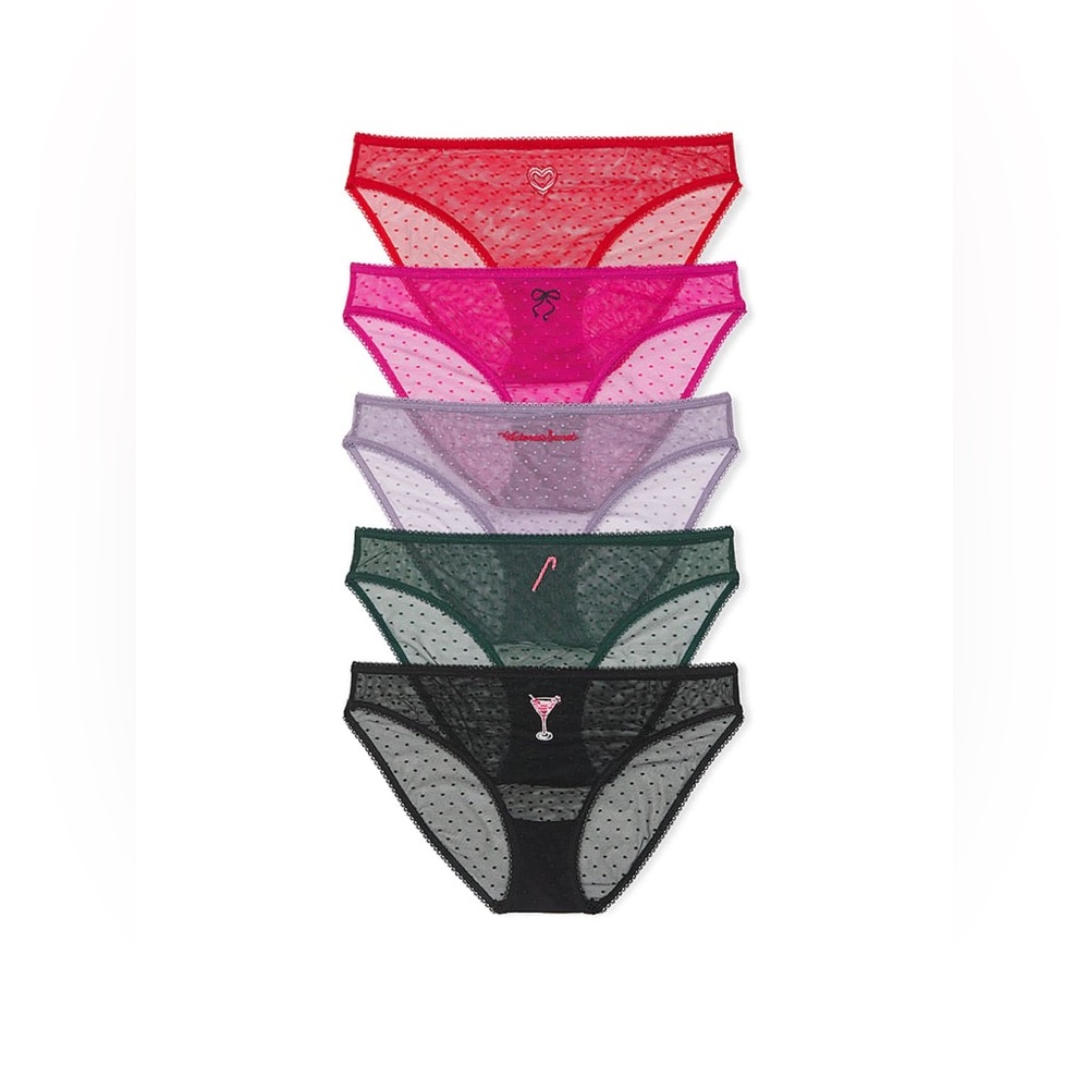 Victoria's Secret 5-Pack Dotted-Mesh Bikini Panties